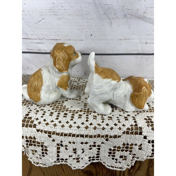 Homeco Puppies Dogs Spaniels #1407 White & Brown Porcelain Bisque Set of 2 - Picture 6 of 10